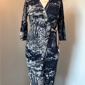 Desigual Navy and White Patterned Long Sleeve Dress
